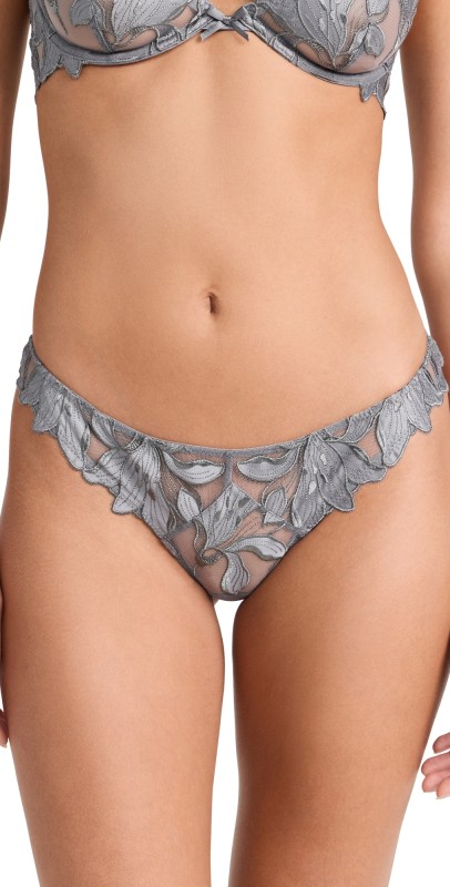 Fleur du Mal Lily Embroidery Hipster Thong Mr. Grey
