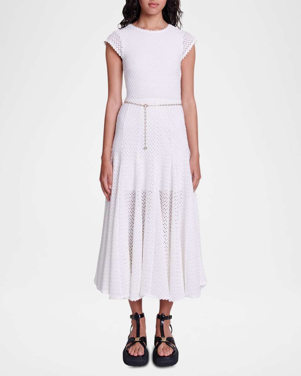 Ricocha Chain-Belt Crochet Midi Dress