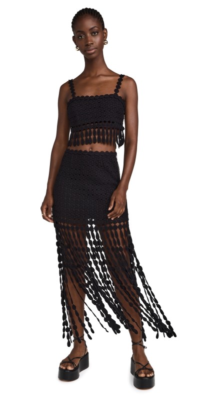 Saylor Elie Fringe Skirt Set Black