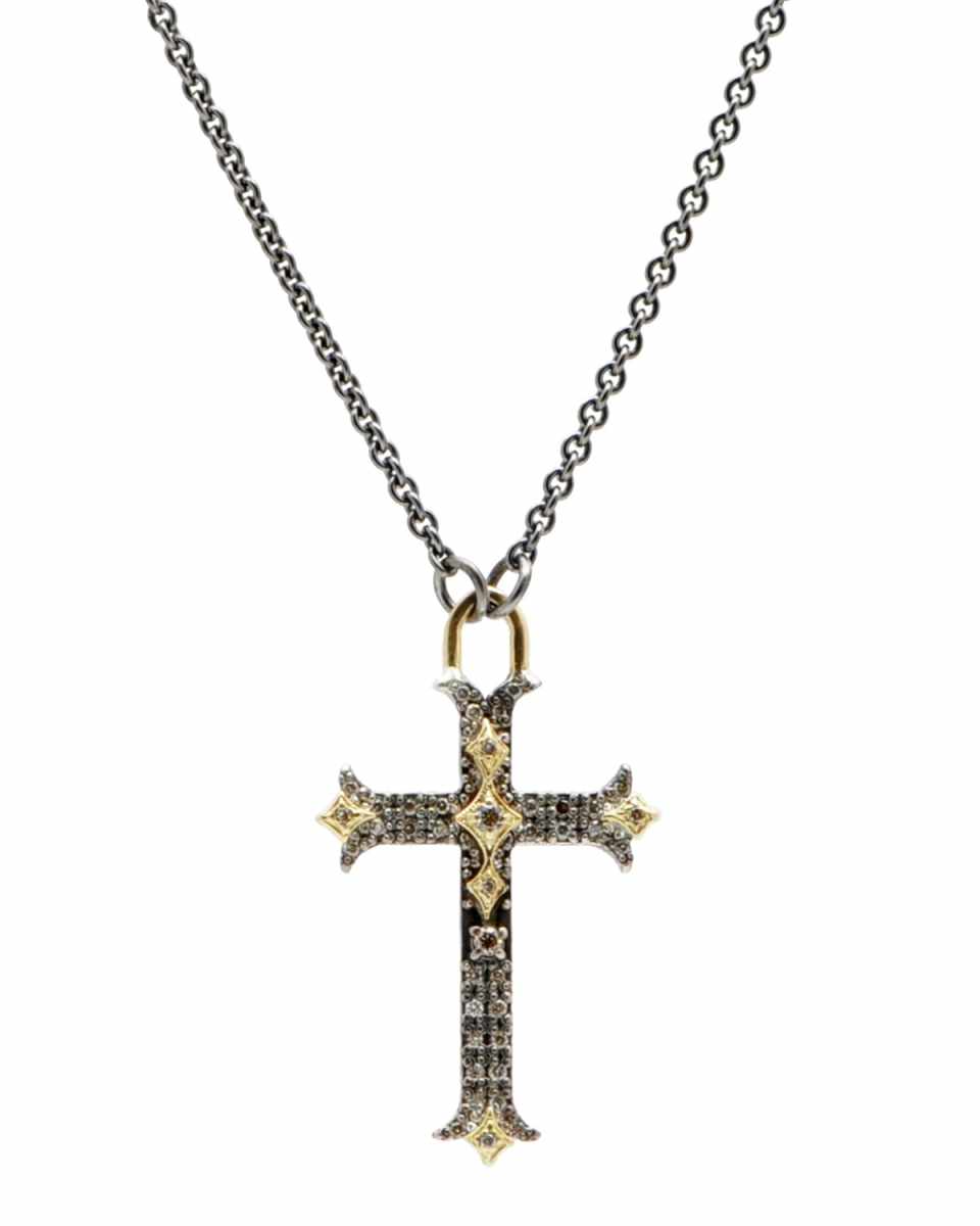 Old World Diamond Small Cross Pendant Necklace