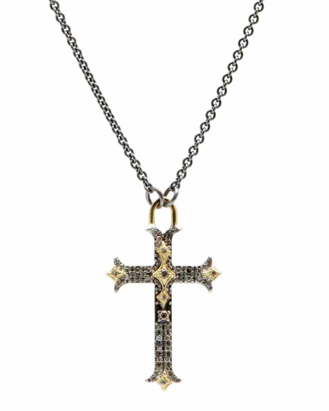 Old World Diamond Small Cross Pendant Necklace