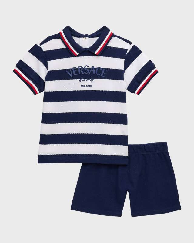 Boy's Striped Pique Top and Shorts Set, Size 3M-18M
