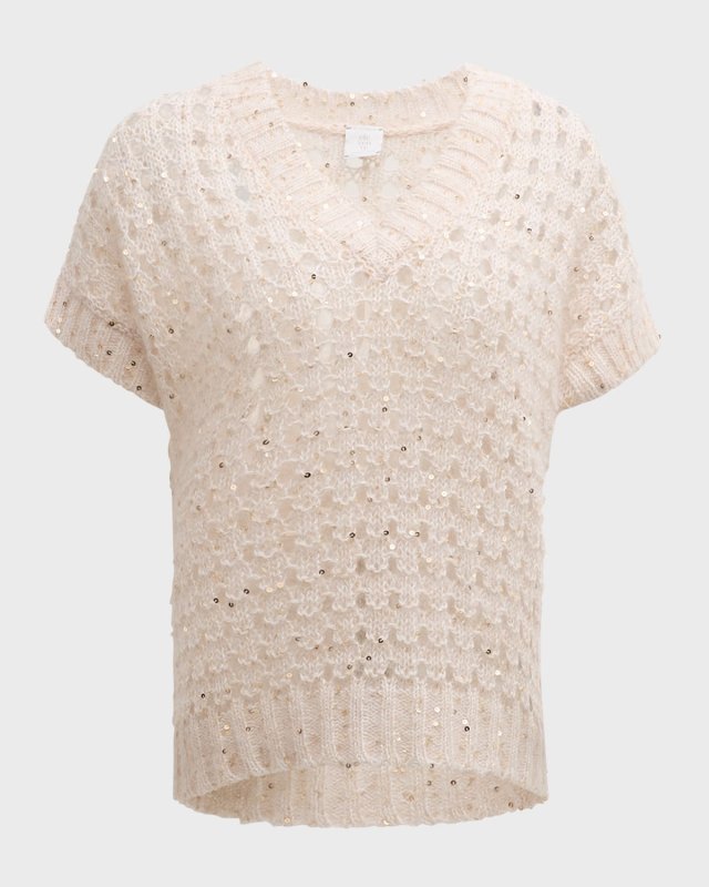 Open-Knit Sequin Sweater