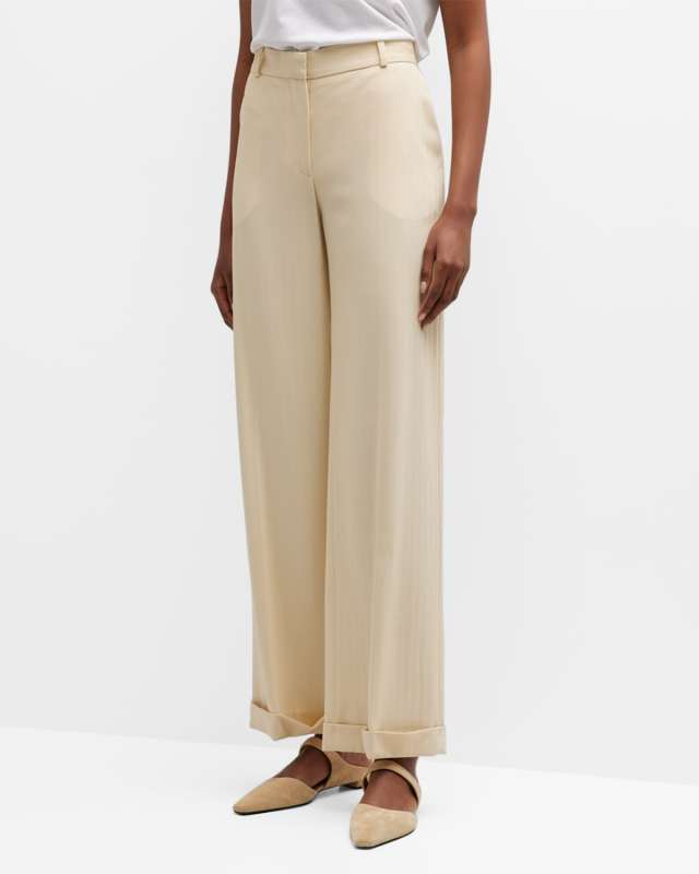 Tailored Herringbone Wool Suit Trousers