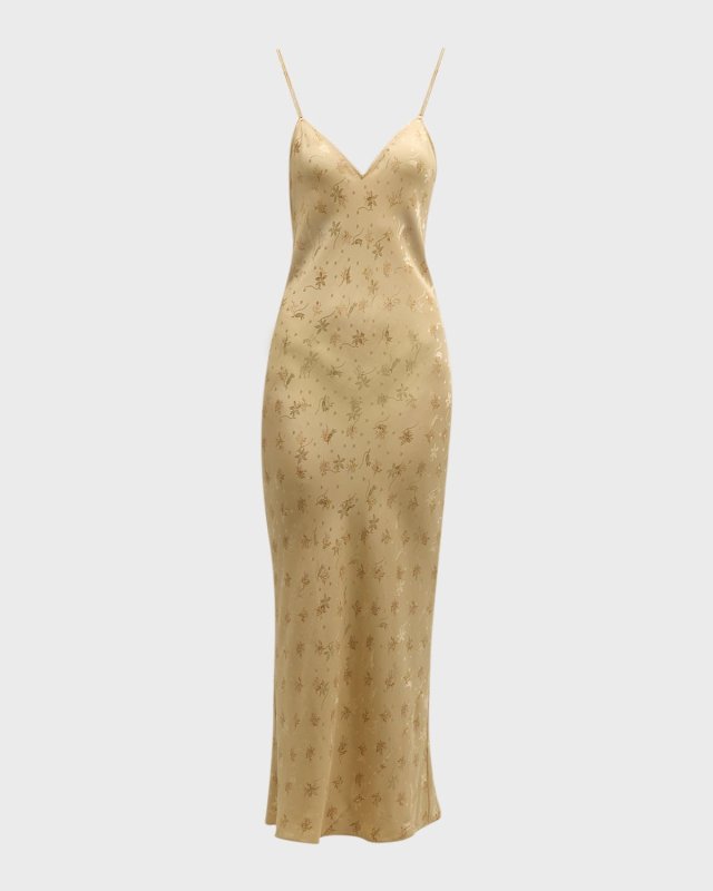 Floral Silk Long V-Neck Cami Dress