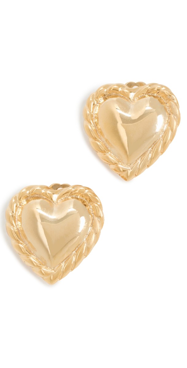 Kenneth Jay Lane Heart Clip Earrings Polished Gold