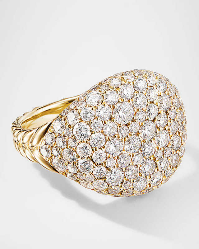 Chevron Pinky Ring in 18K Yellow Gold with Diamonds, 13mm