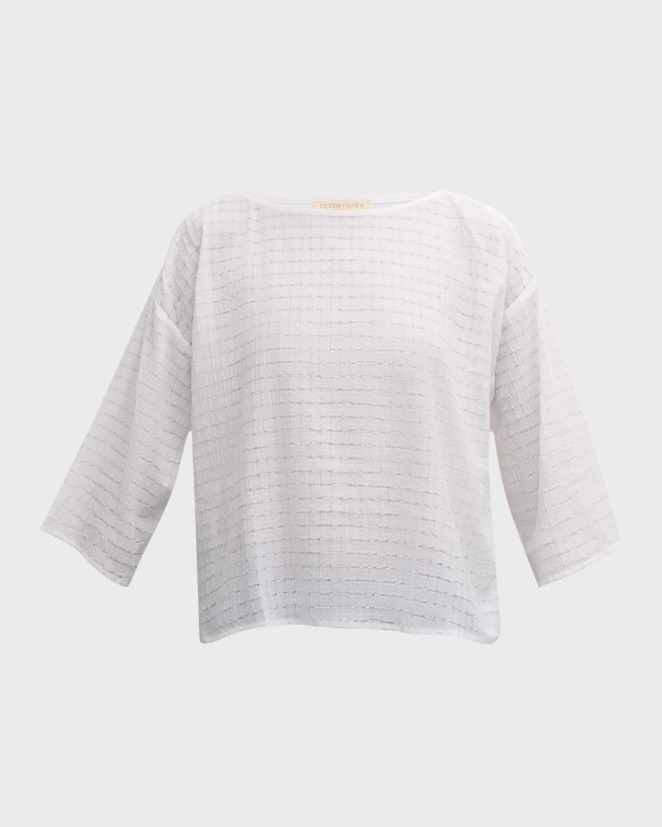 Bateau-Neck Grid Organic Cotton Voile Shirt