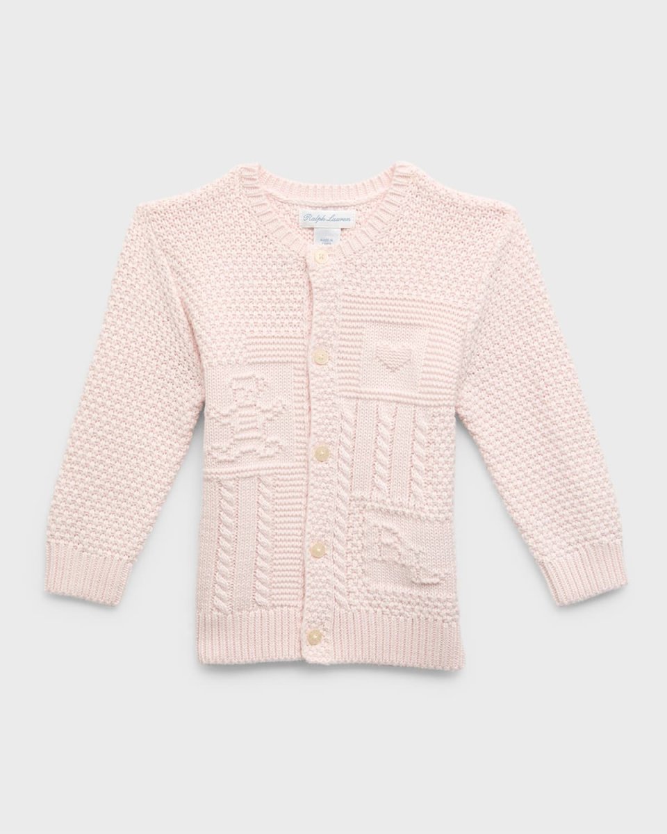 Girl's Cardigan W/ Bear Intarsia, Size 3M-24M