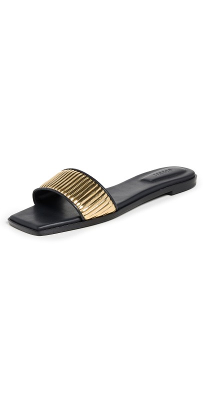 SIMKHAI Carter Flat Sandals Black Gold