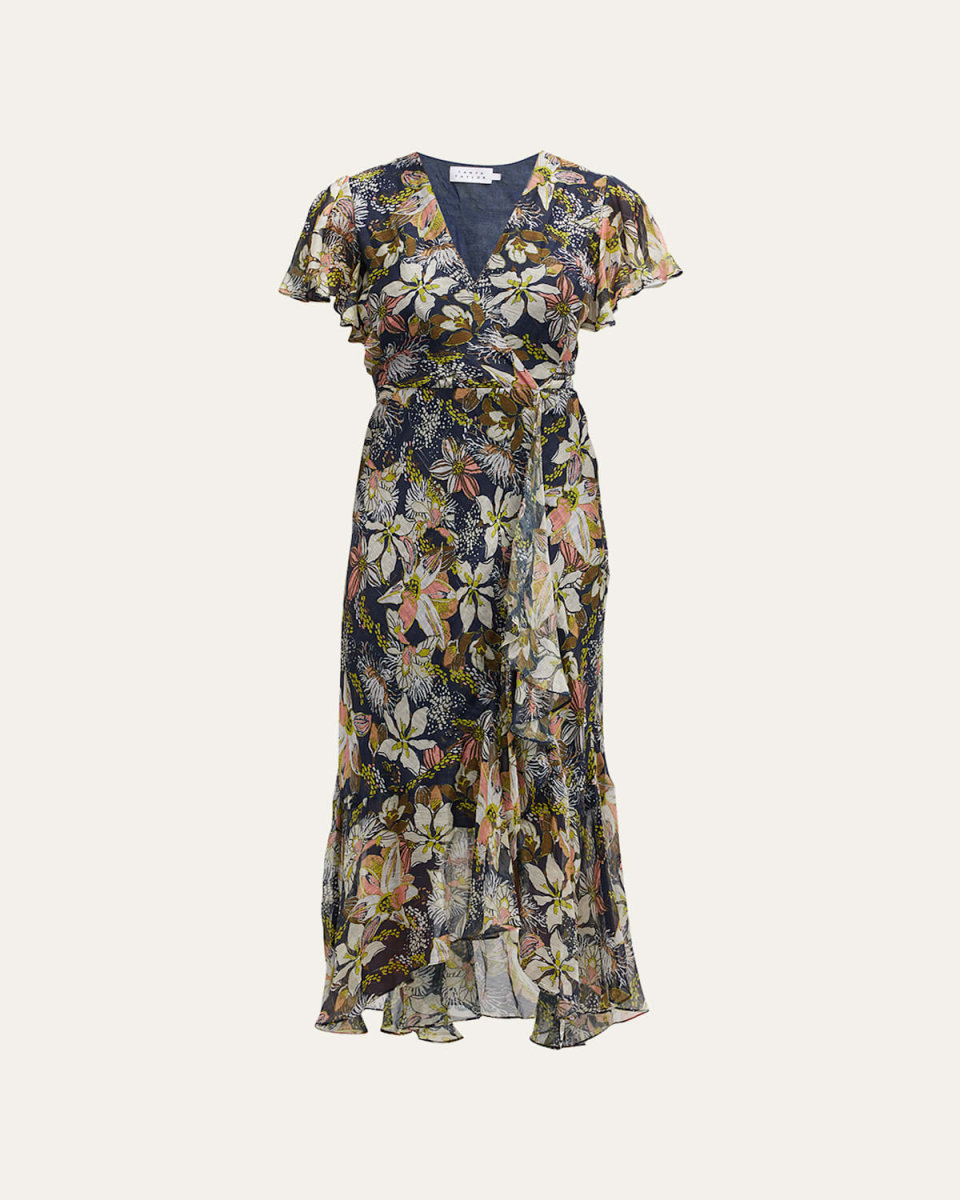 Blaire Printed Linen-Silk Midi Faux-Wrap Dress
