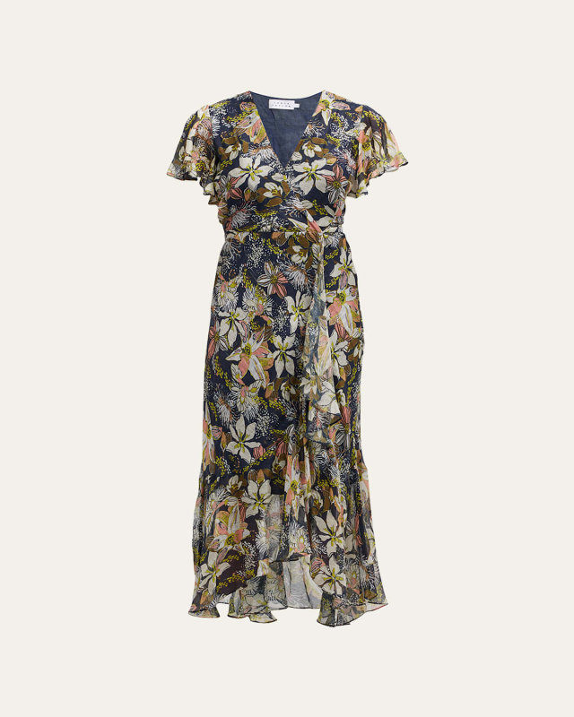 Blaire Printed Linen-Silk Midi Faux-Wrap Dress
