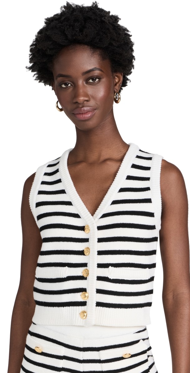 English Factory Striped Knit Vest Ivory/Black