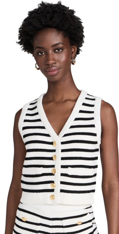 English Factory Striped Knit Vest Ivory/Black