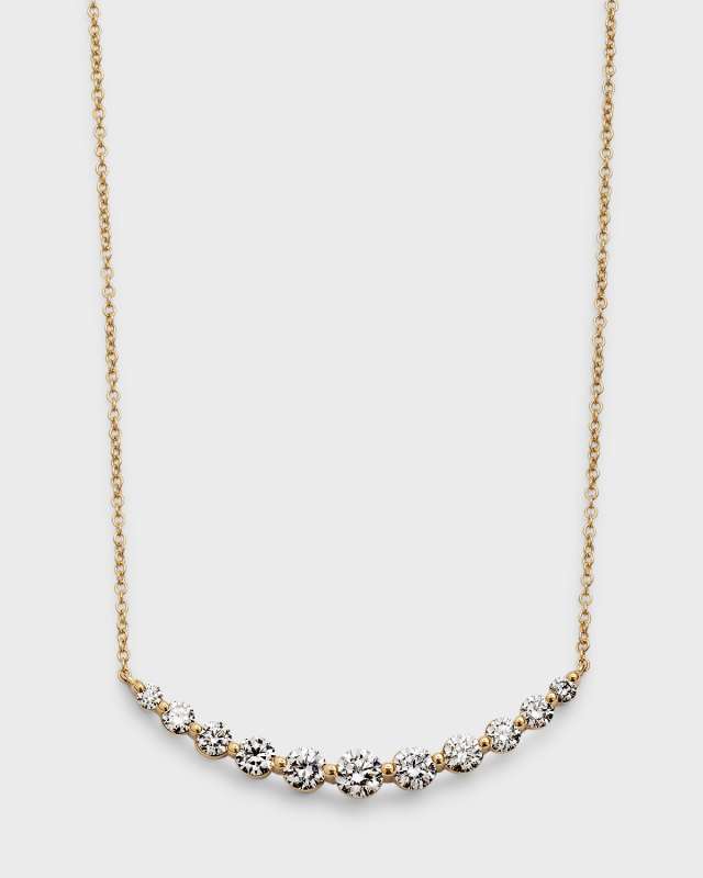 18k Yellow Gold 11 Round Diamond Smiley Bar Necklace, 16"L, 1.00tcw