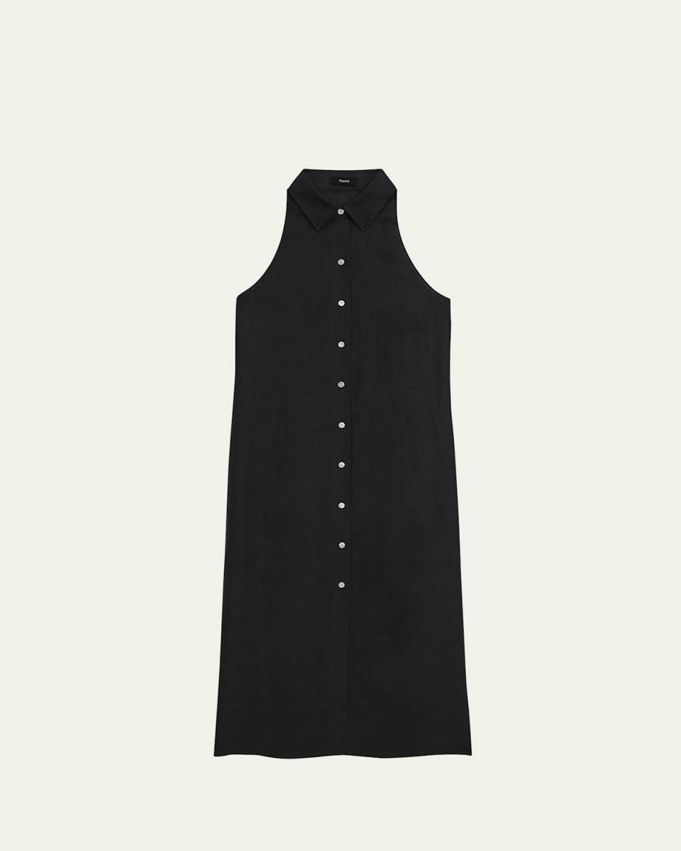 Halter-Neck Draped Hemp Shirtdress