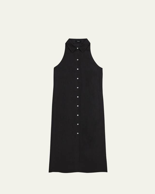 Halter-Neck Draped Hemp Shirtdress