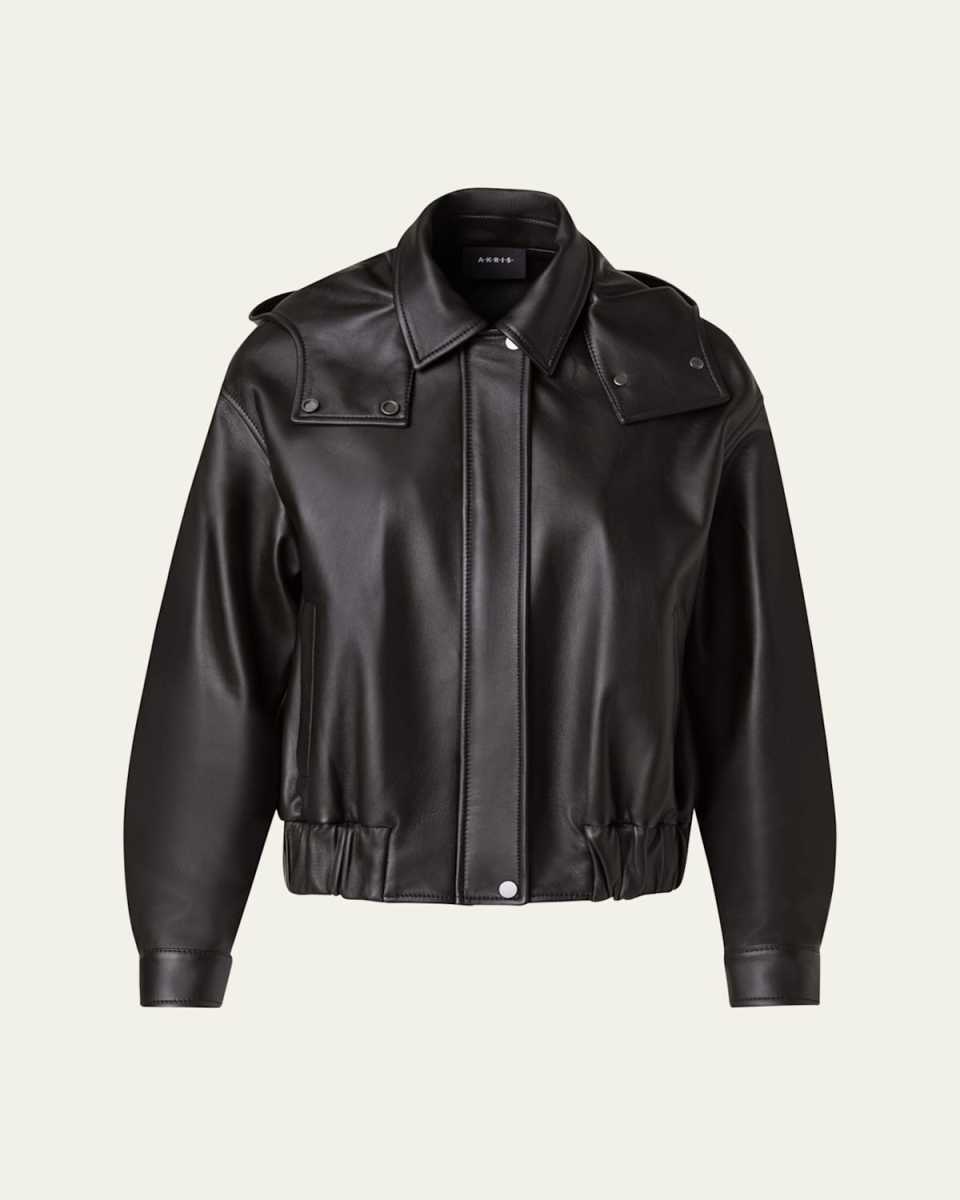 Wanda Nappa Leather Hooded Bomber Jacket