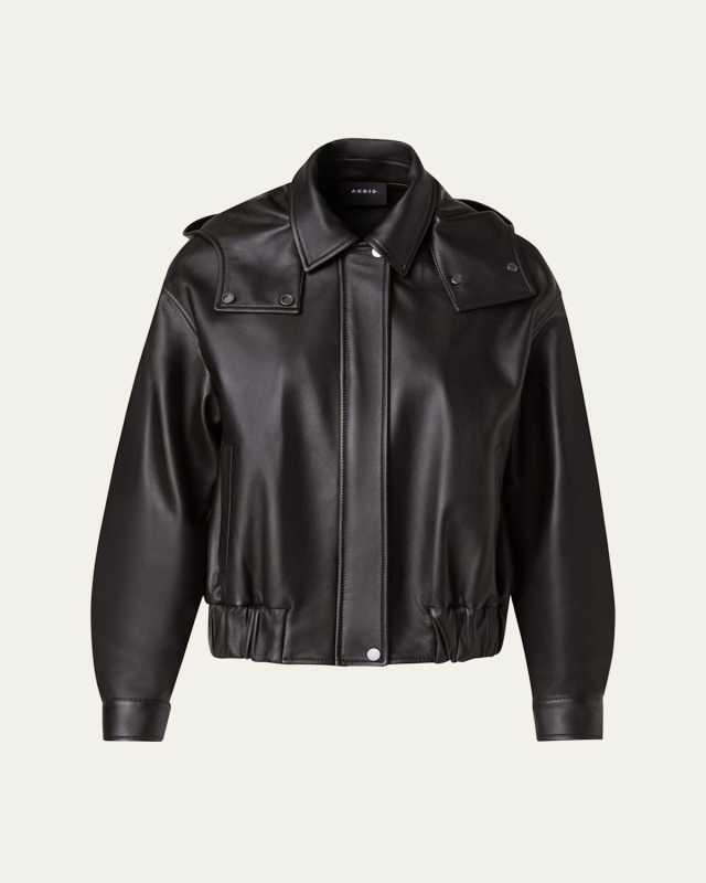 Wanda Nappa Leather Hooded Bomber Jacket