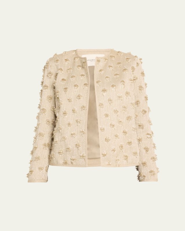 Open-Front Fringe Dot Jacquard Jacket