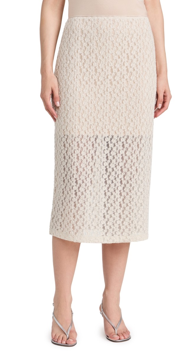 Vince Floral Smocked Skirt White Sand