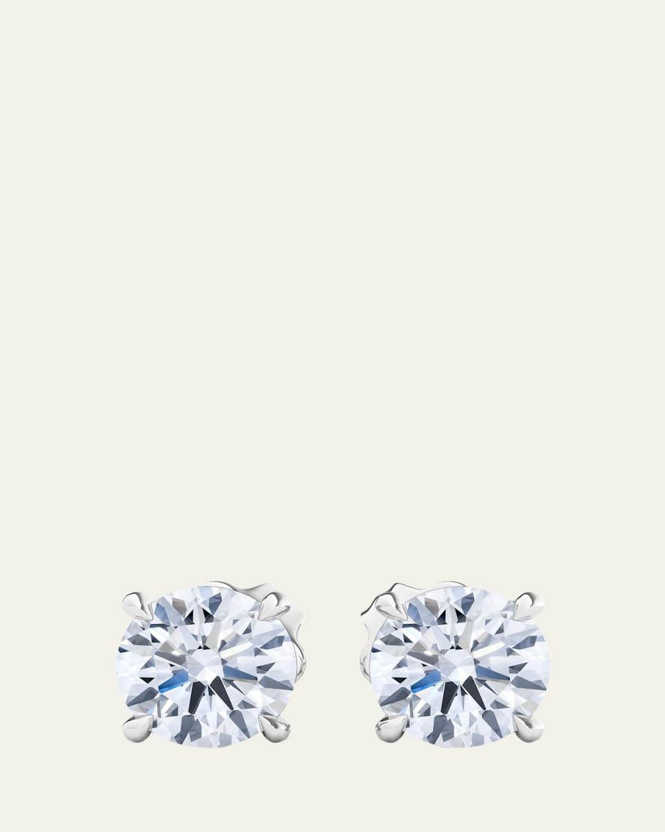 18K Round Brilliant Lab Grown Diamond Stud Earrings, 4.0tcw