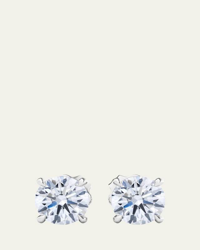 18K Round Brilliant Lab Grown Diamond Stud Earrings, 4.0tcw