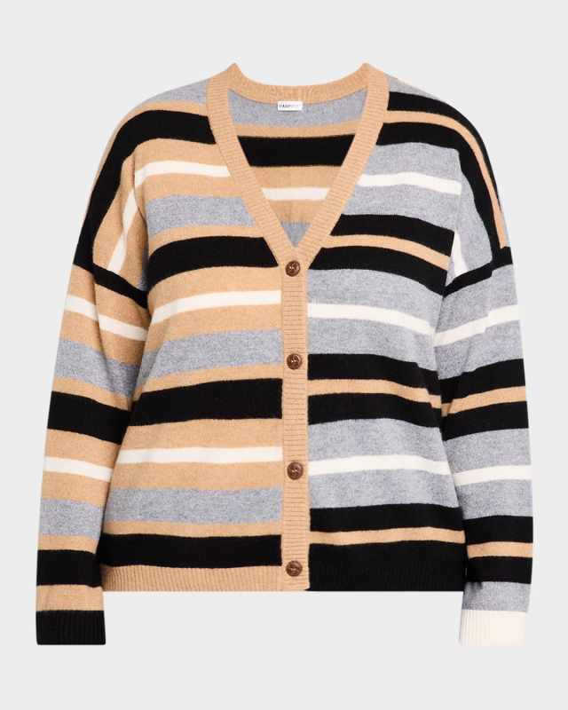 Plus Size Striped Cashmere Cardigan