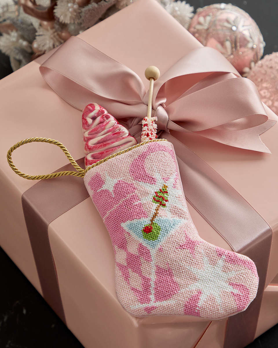 "Pink Holly Jolly Molly Martini" Mini Bauble Stocking