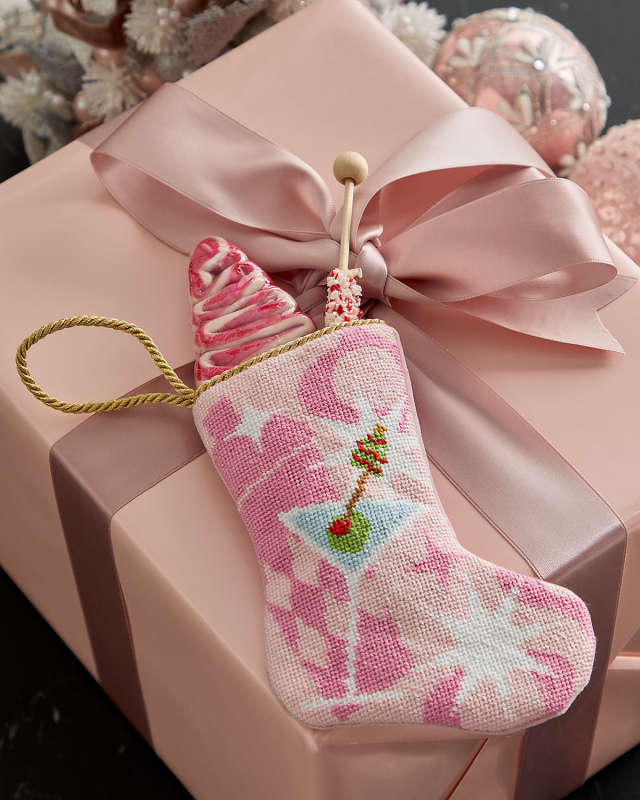 "Pink Holly Jolly Molly Martini" Mini Bauble Stocking