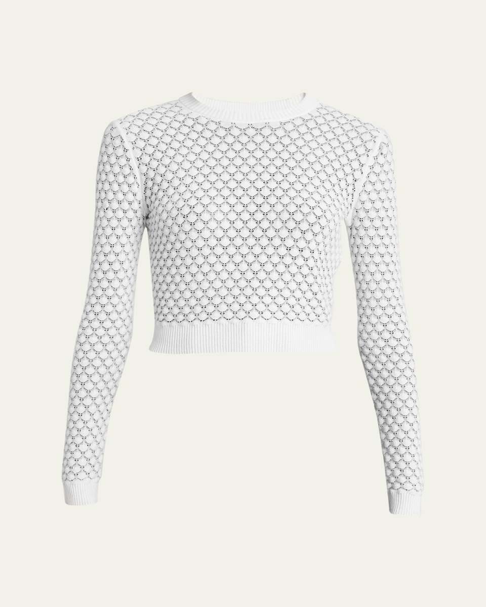 Cropped Pointelle-Knit Crewneck Sweat