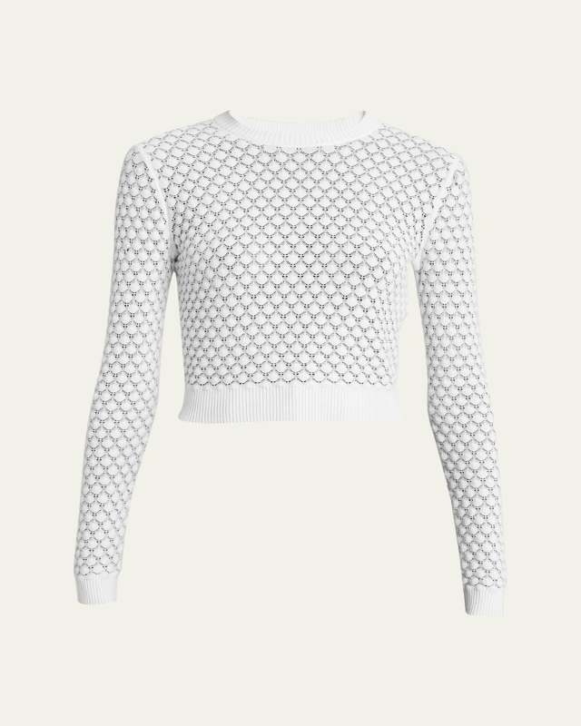 Cropped Pointelle-Knit Crewneck Sweat