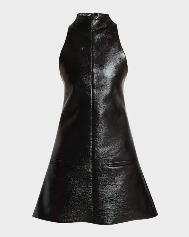 2-Pocket Vinyl A-Line Mini Dress