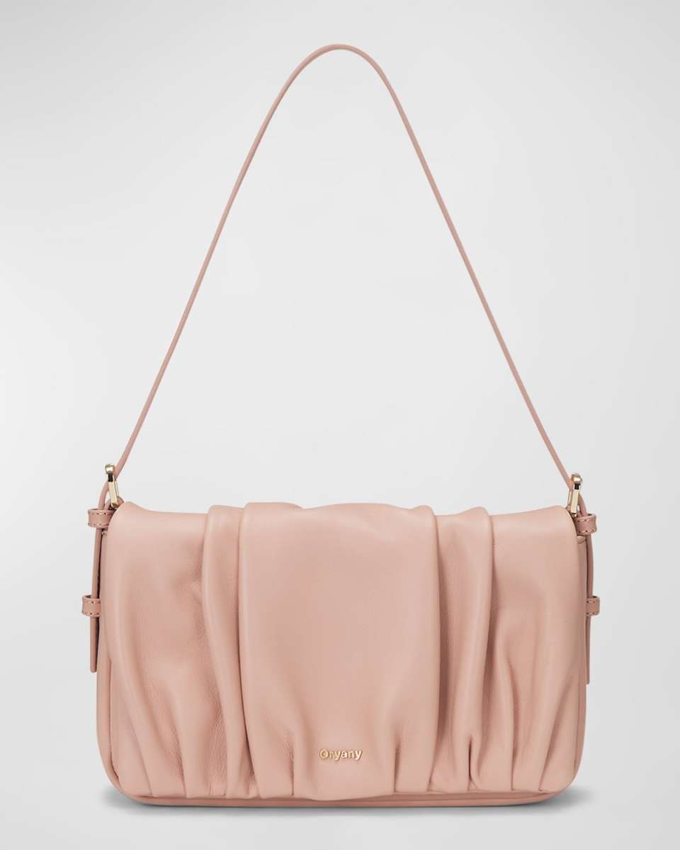 Bell Flap Ruched Leather Shoulder Bag