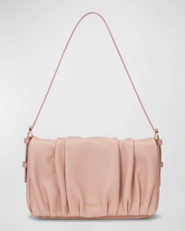 Bell Flap Ruched Leather Shoulder Bag