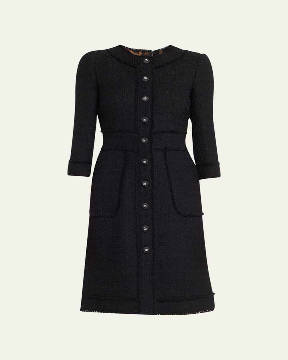 Tweed Button-Front Short Dress