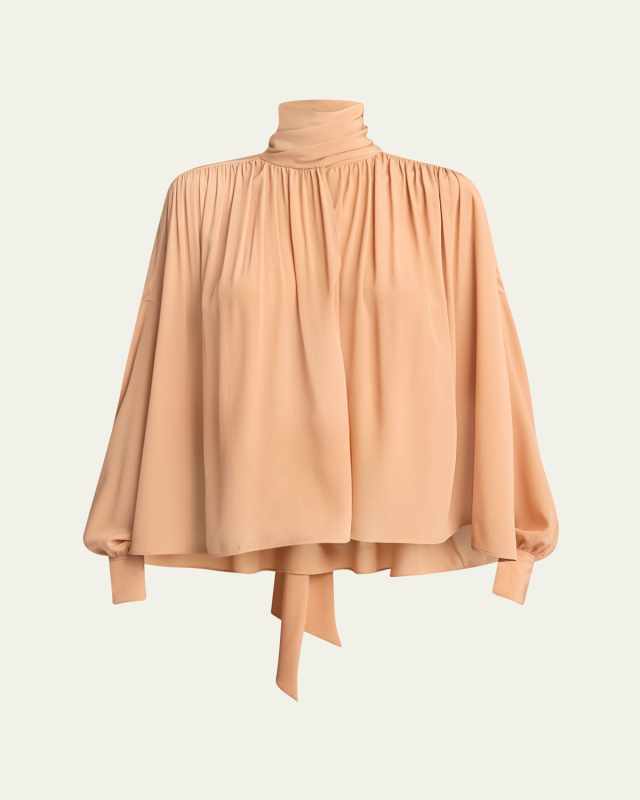 Scarf-Neck Crepe De Chine Top