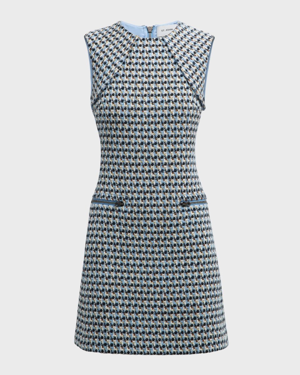 Italian Textured Multiyarn Tweed Sleeveless Mini Dress
