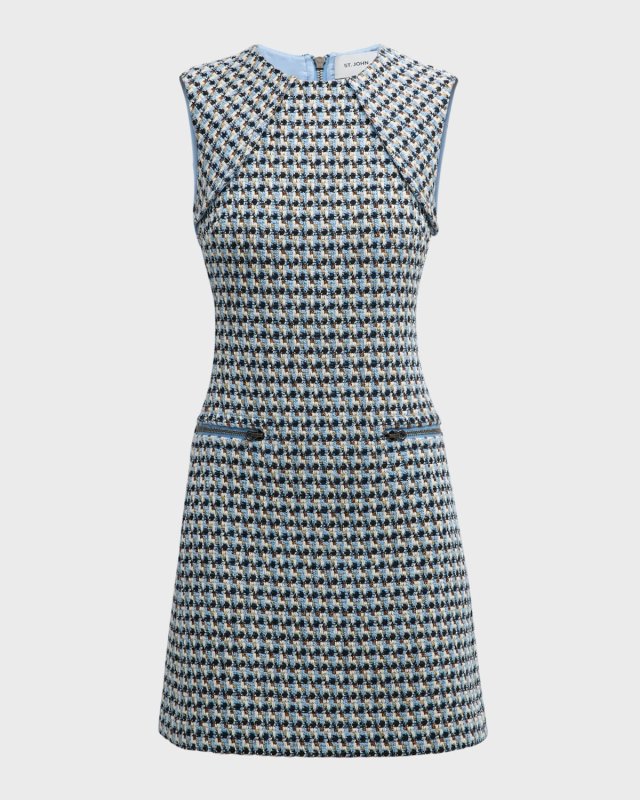 Italian Textured Multiyarn Tweed Sleeveless Mini Dress