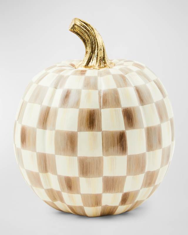 Mocha Check Small Pumpkin, 10"