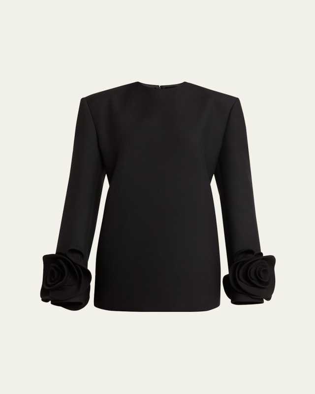 Rosette Sleeve Wool Mini Dress