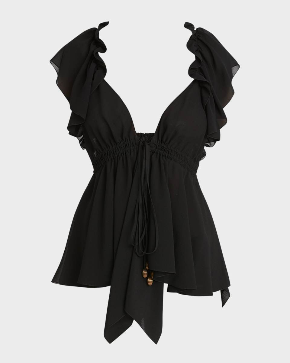Ruffle Tie Silk Georgette Top