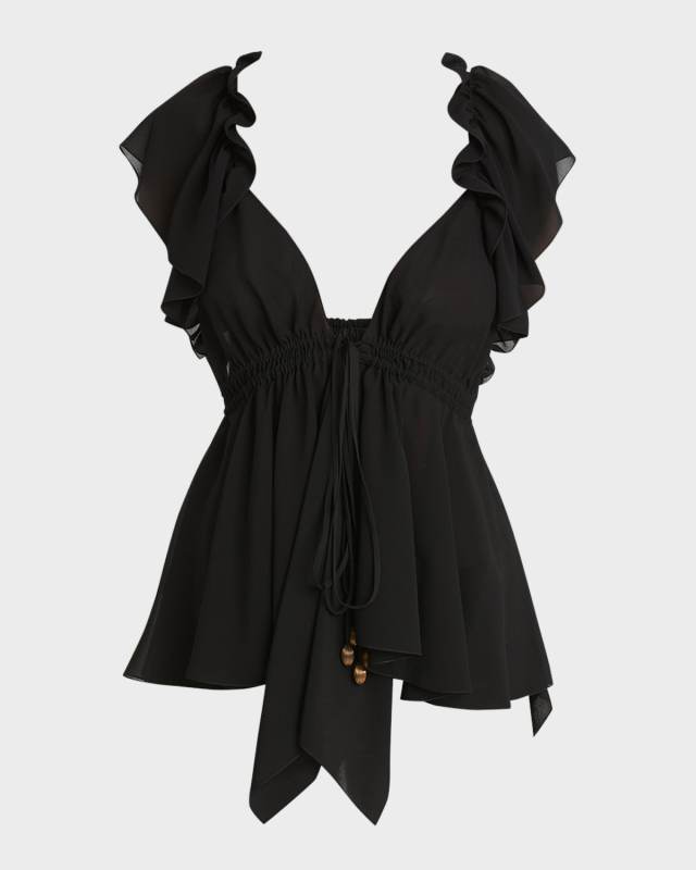 Ruffle Tie Silk Georgette Top