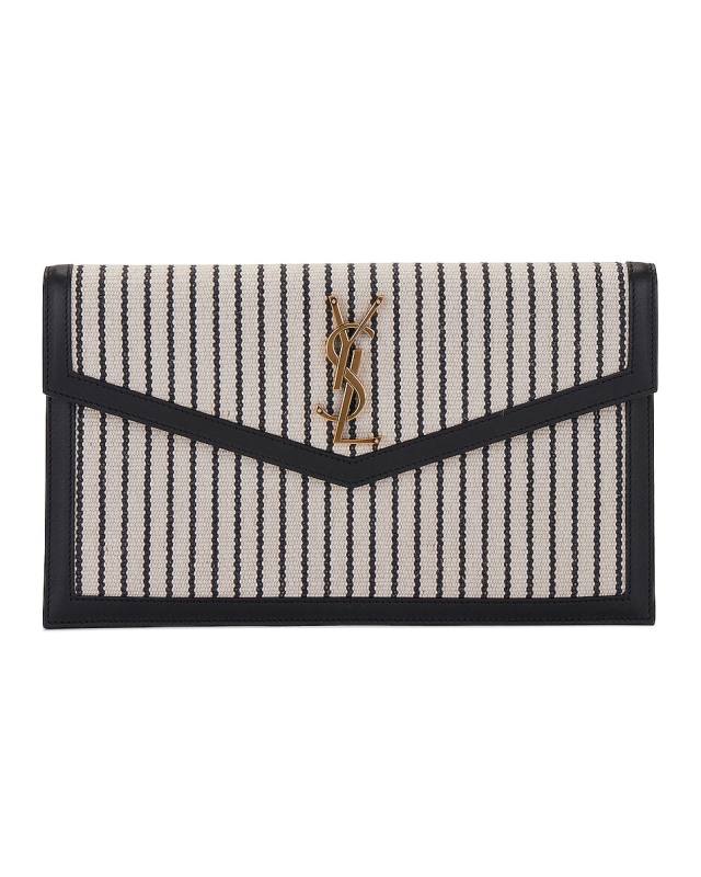 Saint Laurent Uptown Striped Canvas Pouch Clutch Bag