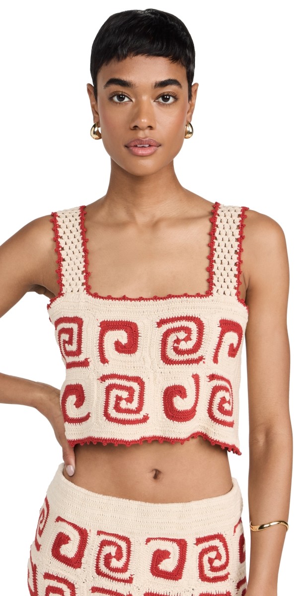 RHODE Sloane Top Red Swirl Crochet