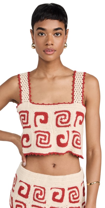 RHODE Sloane Top Red Swirl Crochet