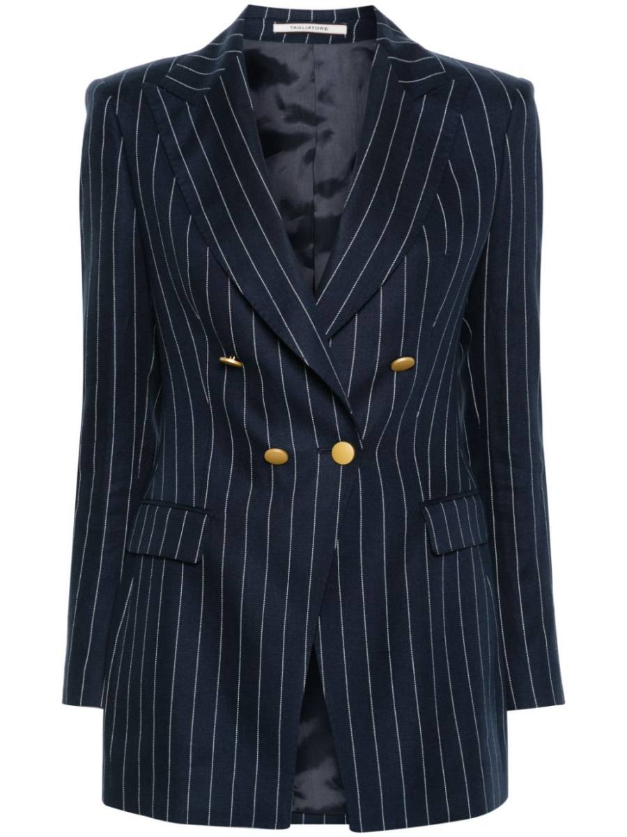 pinstriped double-breasted blazer