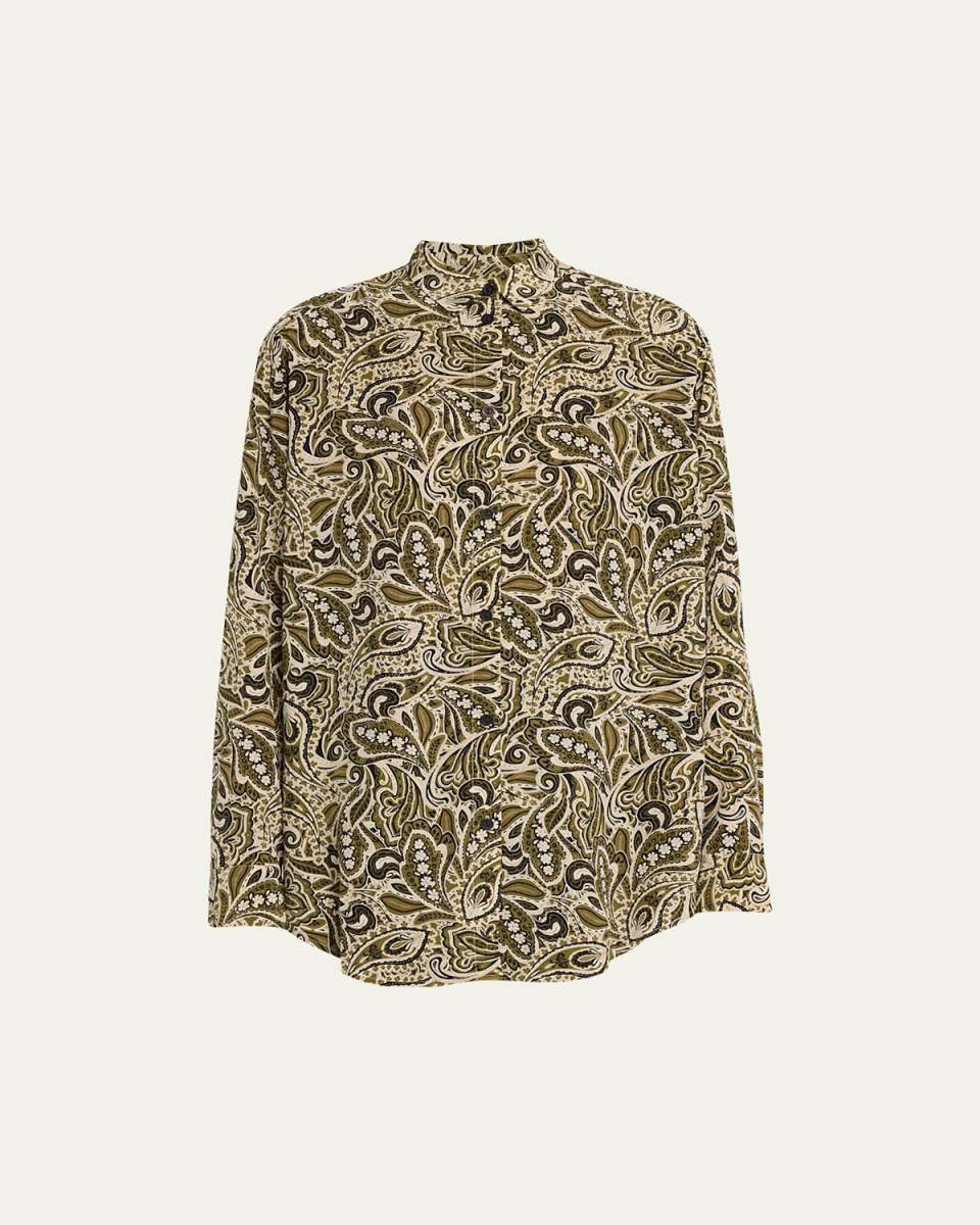 Paisley-Print Long-Sleeve Silk Shirt