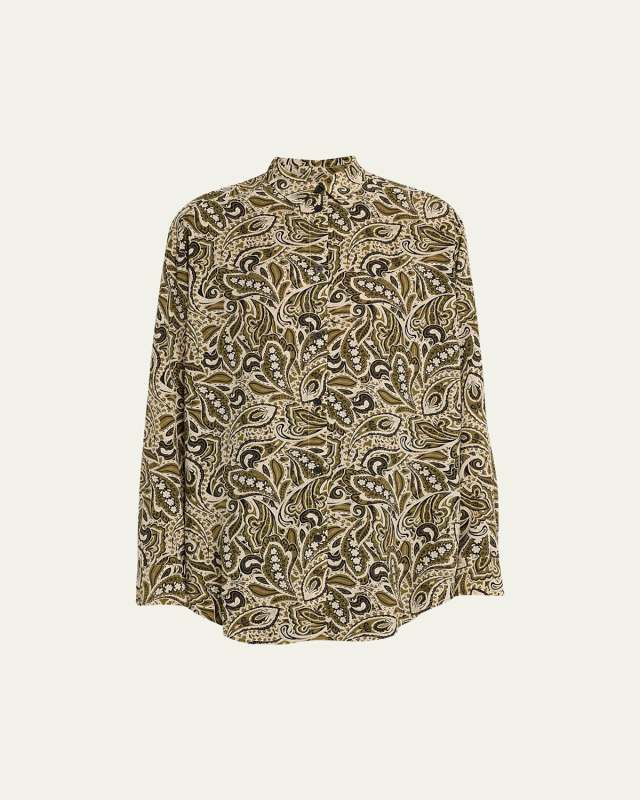 Paisley-Print Long-Sleeve Silk Shirt