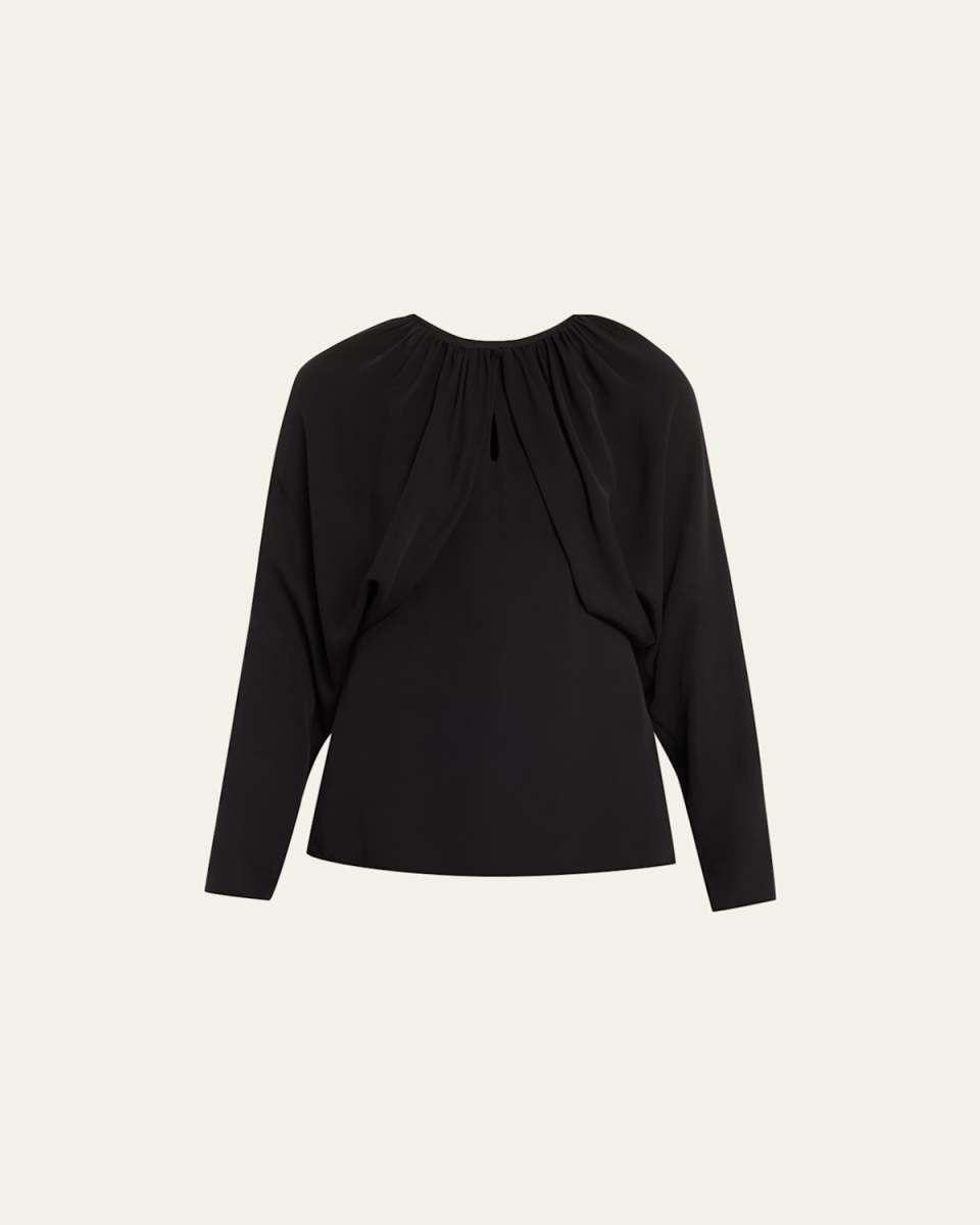 Ruched Bolero-Sleeve Georgette Blous